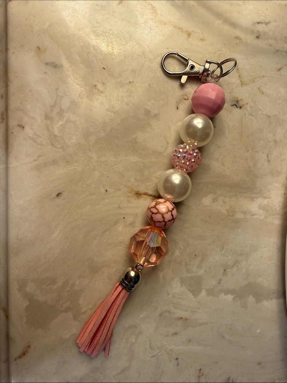 Pink Bead Tassel Keychain Charm